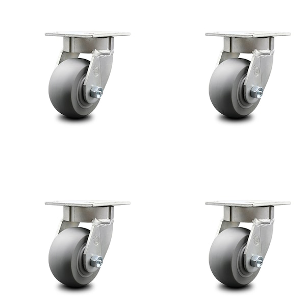 4 Inch Kingpinless Thermoplastic Rubber Wheel Swivel Top Plate Caster, 4PK